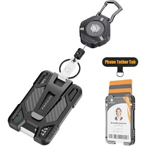 حاملات شارات قابلة للسحب من Oaridey، سلسلة مفاتيح مغناطيسية قابلة للسحب مع حامل بطاقة هوية من ألياف الكربون (تحمل 5 بطاقات)، بكرة شارة شديدة التحمل مع شريط ربط للهاتف، للعمل والاستخدام اليومي in Kuwait