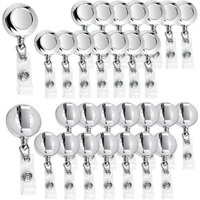 30 Pack Badge Holders, Silver Retractable Badge Reels, Durable Metal Spring Clip (Silver) - 24 Inch Retractable Cord Lanyard in Kuwait
