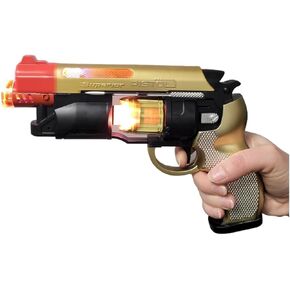Large LED Light-Up Blaster with Sound (8.5) Adult Size Blade Runner Toy Pistol. Gold Silver and Black with Orange Tip. Batteries Included (2, Gold) in Kuwait