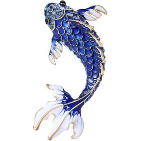 Enamel Lucky Koi Fish Carp Brooch Pin For Women Men Chinese Style Statement Vintage Gradient Red Blue Colors Flowing Tail Lifelike Scales Lapel Clothing Accessory in Kuwait