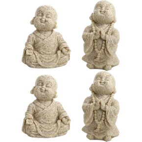 Hedume 4 Pcs Little Monk Resin Ornaments, Cute Small Monk Statues Creative Crafts, Mini Laughing Buddha Statue for Home or Office, Zen, Living Room, Shelf Decor, and Gift (Sand) in Kuwait