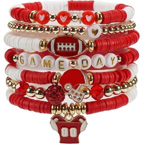 Football Game Day Charm Bracelets for Fans - Stretch Stackable Sports Jewelry Gift Set for Women, Moms, Dads & Coaches in Kuwait
