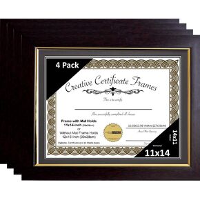 Creative Picture Frames 11x14 Majestic Mahogany with Gold Rim Certificate Diploma Rim Frame with Black Mat, Glass and Installed Hanger (Black Matting) in Kuwait