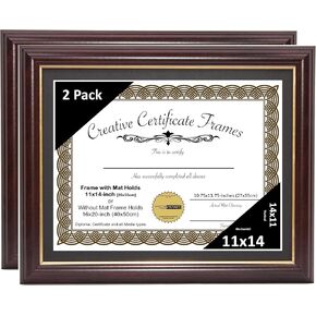 Creative Picture Frames 11x14 Mahogany Certificate Diploma with Gold Rim Frame No Mat with Easel (No Matting) in Kuwait