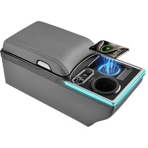 Coverado Center Console, Universal Bench Seat Center Console with Wireless Charging & Cup Holder & 7 Light Modes, Truck Back Seat Car Organizer, Rear Central Car Armrest Box with Storage, Gray in Kuwait