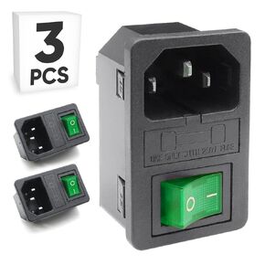 وحدة مدخل طاقة تيار متردد مثبتة على لوحة مكونة من 3 قطع مع صمامات ومفتاح متأرجح وضوء أخضر، مقبس IEC C14 بقدرة 250 فولت 10 أمبير للتثبيت الكهربائي in Kuwait