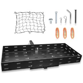 حامل بضائع قابل للطي مقاس 46 بوصة × 20 بوصة × 5 بوصة، سعة 400 رطل، سلة وصلة مقطورة من الفولاذ الكربوني لسيارات الدفع الرباعي والشاحنات والسيارة المزودة بشبكة وأشرطة سقاطة in Kuwait