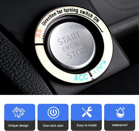 Downhill 1 PC Ignition Switch Decoration Ring, Luminous Ignition Keyhole Ring Circle Cover Trim, Aluminum Alloy Engine Start Stop Switch Keyhole Decals, Universal for Most Cars, Trucks, SUVs (Black) in Kuwait