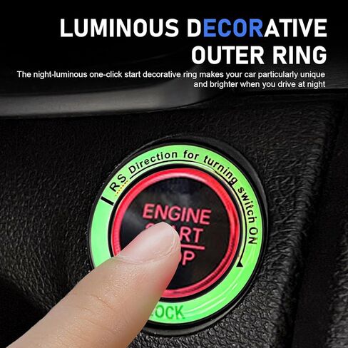 Downhill 1 PC Ignition Switch Decoration Ring, Luminous Ignition Keyhole Ring Circle Cover Trim, Aluminum Alloy Engine Start Stop Switch Keyhole Decals, Universal for Most Cars, Trucks, SUVs (Black) in Kuwait