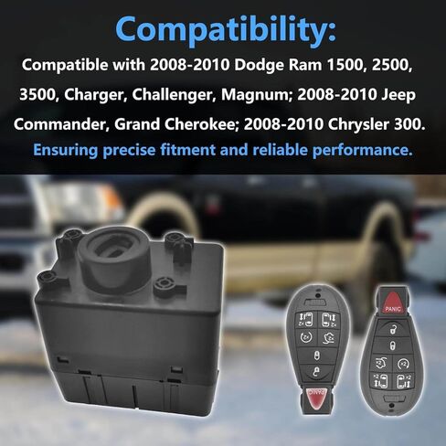 Wireless Ignition Switch Module with 2 Key Fobs Compatible with Dodge Ram 1500 2500 3500, Charger, Challenger, Magnum, Jeep Commander, Grand Cherokee, Chrysler 300, Replace 68210150AB 68044060AA in Saudi Arabia