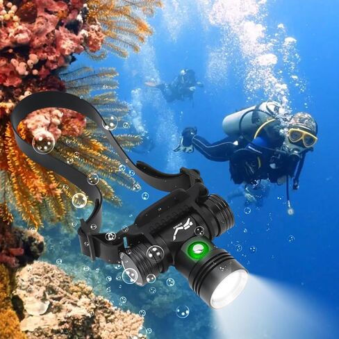 WINDFIRE Dive Light Diving Headlamp, IPX8 Waterproof Flashlight, Super Bight Underwater Lights, 3 Modes Dive Headlight with Rechargeable Battery and Charger for Snorkeling, Caving in Kuwait