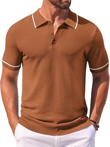COOFANDY Men's Knit Polo Shirts Casual Short Sleeve Button Down Shirts Crochet Classic Golf Polo Collared Shirts in Saudi Arabia
