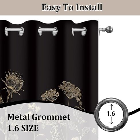 Black and Gold Blackout Curtains, Boho Vintage Floral Curtains, Dark Aesthetic Wildflower Botanical Flowers Grommet Drapes 2 Panels, Farmhouse Bedroom Living Room Decor 52X84 Inch in Saudi Arabia