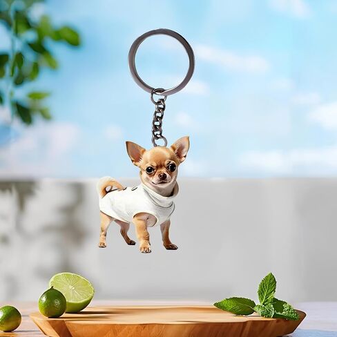 Acrylic Chihuahua Keychain - Cute Puppy in Shirt Key Ring for Keys, Bags, Cars | Ideal Gift for Dog Lovers/YSK-57 in Saudi Arabia