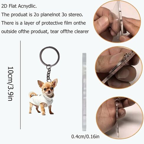Acrylic Chihuahua Keychain - Cute Puppy in Shirt Key Ring for Keys, Bags, Cars | Ideal Gift for Dog Lovers/YSK-57 in Saudi Arabia