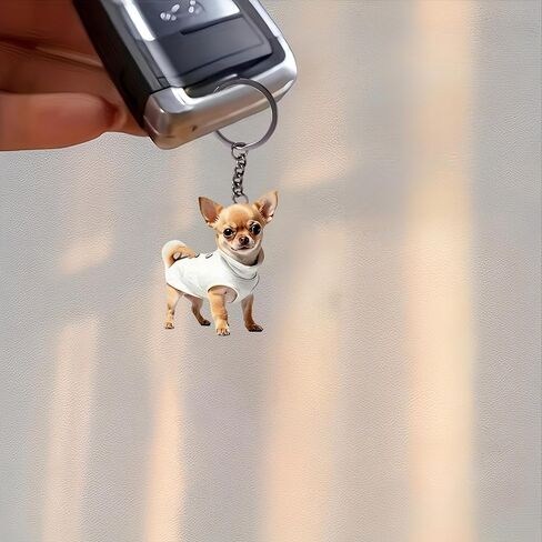 Acrylic Chihuahua Keychain - Cute Puppy in Shirt Key Ring for Keys, Bags, Cars | Ideal Gift for Dog Lovers/YSK-57 in Saudi Arabia