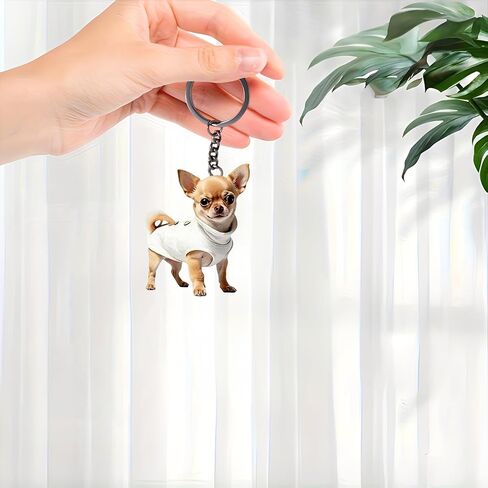 Acrylic Chihuahua Keychain - Cute Puppy in Shirt Key Ring for Keys, Bags, Cars | Ideal Gift for Dog Lovers/YSK-57 in Saudi Arabia