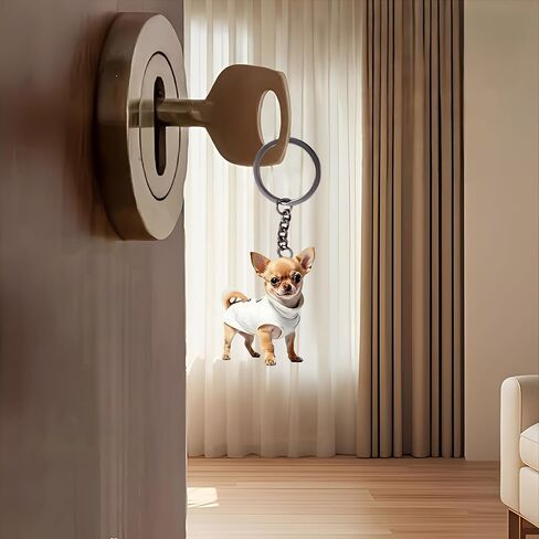 Acrylic Chihuahua Keychain - Cute Puppy in Shirt Key Ring for Keys, Bags, Cars | Ideal Gift for Dog Lovers/YSK-57 in Saudi Arabia