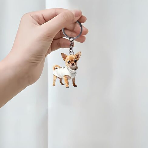 Acrylic Chihuahua Keychain - Cute Puppy in Shirt Key Ring for Keys, Bags, Cars | Ideal Gift for Dog Lovers/YSK-57 in Saudi Arabia