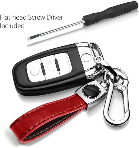 iPick Image for Dodge SRT Hellcat Logo in Black on Genuine Red Leather Loop-Strap Chrome Hook Metal Key Chain - Official Licensed in Saudi Arabia