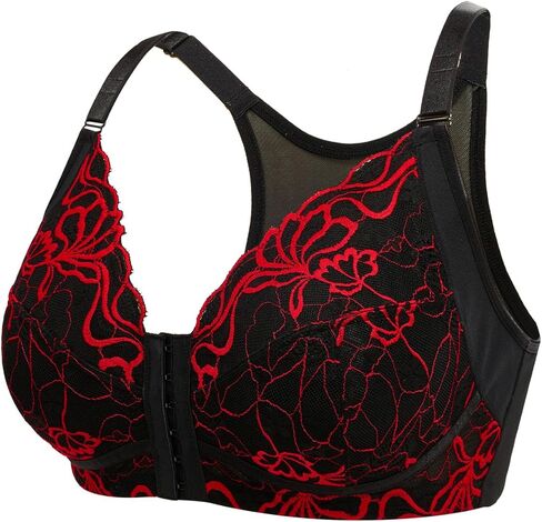 Plus Size Front Closure Lace Bra Wirefree Deep V Supportive Cross Back Bras in Saudi Arabia