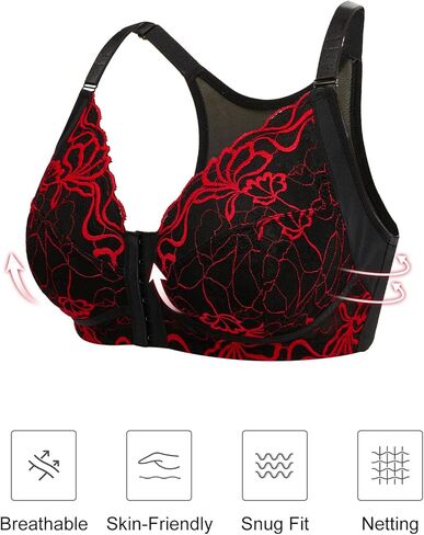 Plus Size Front Closure Lace Bra Wirefree Deep V Supportive Cross Back Bras in Saudi Arabia