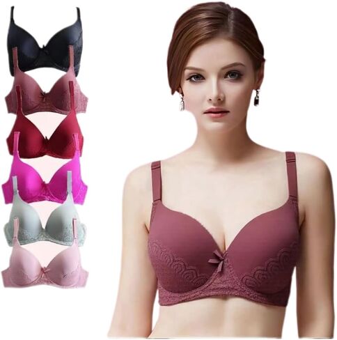 08# Full Coverage Lace Trim Underwire Bras, 6-Pack Multicolor Collection, B-DD Cups in Saudi Arabia