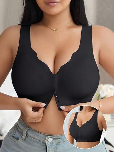 Plus Size Bra for Women, Front Closure, Wireless, Comfortable Full Coverage, Simple Wave Edge, Supportive Everyday Bra in Saudi Arabia