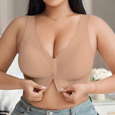 Plus Size Bra for Women, Front Closure, Wireless, Comfortable Full Coverage, Simple Wave Edge, Supportive Everyday Bra in Saudi Arabia