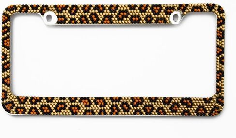 BLVD-LPF OBEY YOUR LUXURY Leopard Gold/Black/Brown Crystal Rhinestones Metal Chrome License Plate Frame with Crystal Screw Caps- 1 Frame in Kuwait