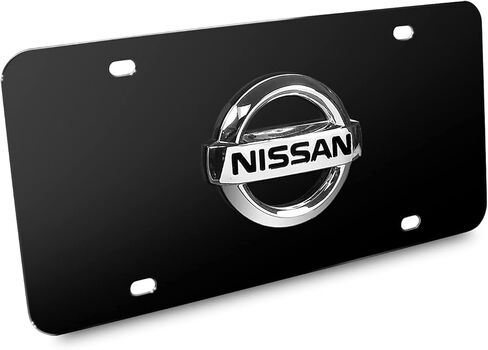 iPick Image for Nissan 3D Chrome Metal Logo Black Stainless Steel License Plate in Saudi Arabia