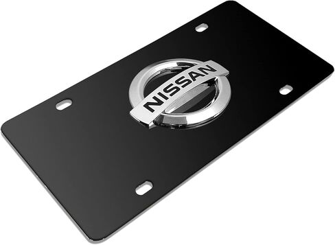 iPick Image for Nissan 3D Chrome Metal Logo Black Stainless Steel License Plate in Saudi Arabia
