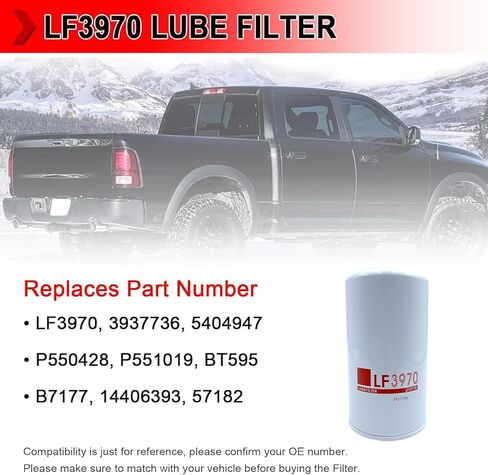 LF3970 Lube Filter Oil Filter Fit for Cummins QSB 6.7L 5.9L, ISB Engine Ford Freightliner Kenworth Peterbilt, Replaces #5404947/3937736/14406393,Pack of 1 in Kuwait