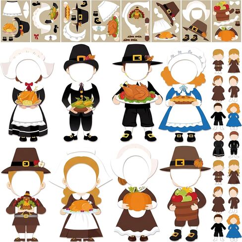Qunclay 48 Sets Thanksgiving Pilgrim Boy and Girl Picture Frame Crafts Thanksgiving DIY Picture Frame Craft Kits Make Your Own Photo Frame Kit Ornaments for Party Supplies Gift Home Activities Decor in Kuwait