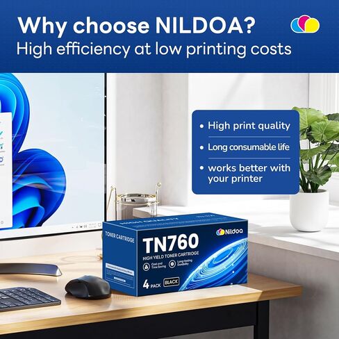 خرطوشة حبر TN760 TN-760 بديلة سوداء عالية الإنتاجية لحبر الطابعة Brother TN760 TN-760 MFCL2750DW HLL2390DW MFCL2710DW HL-L2350DW 4 عبوات in Kuwait
