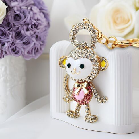 YONGYAN Rhinestone Monkey Cute Keychain Charm Car Keyring Crystal Bag Pendant Animal Handbag Accessories for Women, Pink in Saudi Arabia
