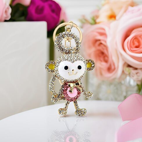 YONGYAN Rhinestone Monkey Cute Keychain Charm Car Keyring Crystal Bag Pendant Animal Handbag Accessories for Women, Pink in Saudi Arabia