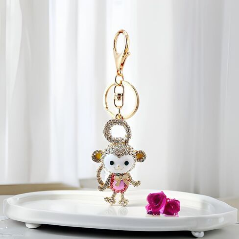 YONGYAN Rhinestone Monkey Cute Keychain Charm Car Keyring Crystal Bag Pendant Animal Handbag Accessories for Women, Pink in Saudi Arabia