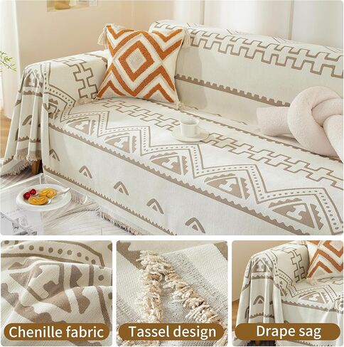Boho Couch Cover Blanket Reversible, Chenille Sofa Covers with Tassel,Loveseat Covers for Living Room,Office in Saudi Arabia