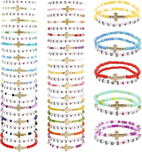 48 Pcs Kids Friendship Bracelet Set,Colorful Adjustable Beaded Bracelets,Cute Stretch Preppy Bracelets,Stackable Clay Surfer Bracelets Set,Pretend Play Beaded Bracelets for Girls Women in Kuwait