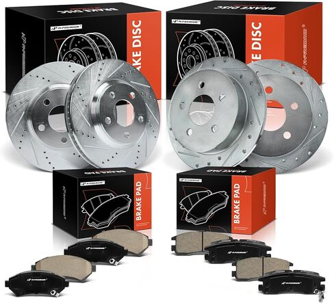 A-Premium Front and Rear Drilled and Slotted Disc Brake Rotors + Ceramic Pads Kit Compatible with Select Chevrolet & Oldsmobile Models - Impala 2000-2005, Monte Carlo 2000-2005, Intrigue, 12-PC Set in Saudi Arabia