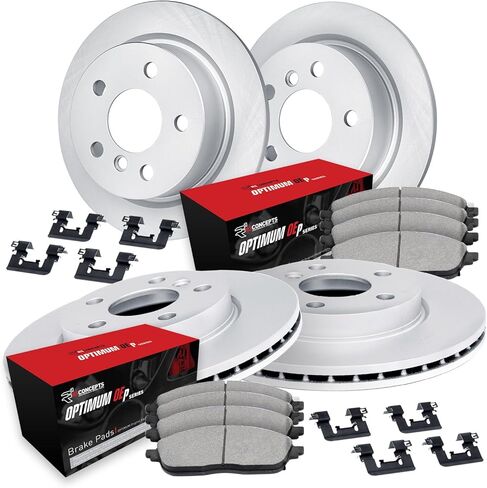 R1 Concepts Front and Rear Brake Kit For 2020-2025 Mercedes-Benz CLA250, GLB250; 2021-2025 Mercedes-Benz GLA250| Blank Brake Rotors| Optimum Oep Brake Pads and Rotors Kit|Hardware included in Saudi Arabia