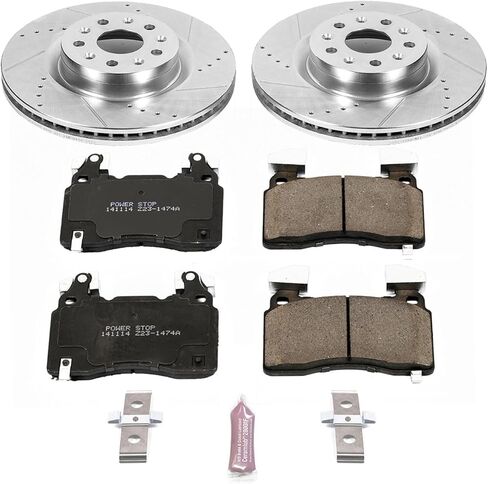 PowerStop Front Brake Kit For Cadillac CT6 2016-18 |CTS 2014-19 |Chevrolet Camaro 2016-23 - Drilled and Slotted Disc Rotors with Ceramic Brake Pads Replacement, K6998 in Saudi Arabia