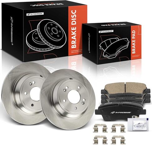 A-Premium 12.36 inch (314mm) Rear Solid Disc Brake Rotors + Ceramic Pads Kit Compatible with Select Hyundai and Kia Models - Genesis 2010-2016, K900 2017, 6-PC Set in Saudi Arabia