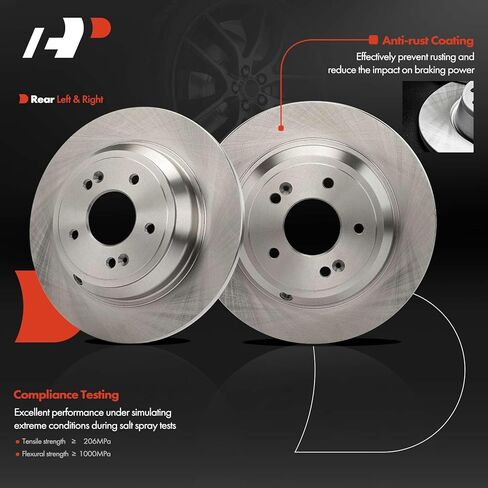 A-Premium 12.36 inch (314mm) Rear Solid Disc Brake Rotors + Ceramic Pads Kit Compatible with Select Hyundai and Kia Models - Genesis 2010-2016, K900 2017, 6-PC Set in Saudi Arabia