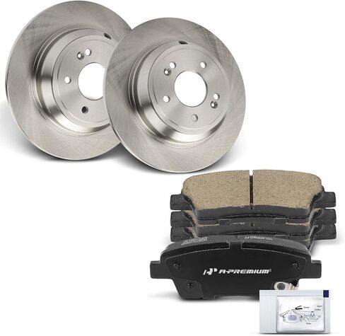 A-Premium 12.36 inch (314mm) Rear Solid Disc Brake Rotors + Ceramic Pads Kit Compatible with Select Hyundai and Kia Models - Genesis 2010-2016, K900 2017, 6-PC Set in Saudi Arabia