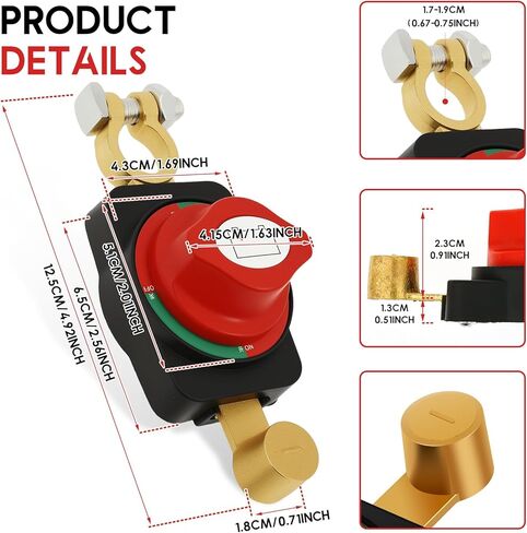 2PCS Battery Disconnect Switch Top Post, Battery Cut Off Switch 12-48V Heavy Duty Circuit Isolator Switches Quick Disconnect for Car, RV, Boat, Truck(2 PCS,Gules) in Kuwait