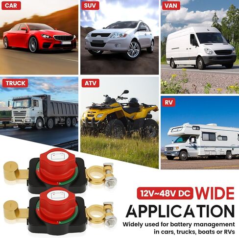 2PCS Battery Disconnect Switch Top Post, Battery Cut Off Switch 12-48V Heavy Duty Circuit Isolator Switches Quick Disconnect for Car, RV, Boat, Truck(2 PCS,Gules) in Kuwait