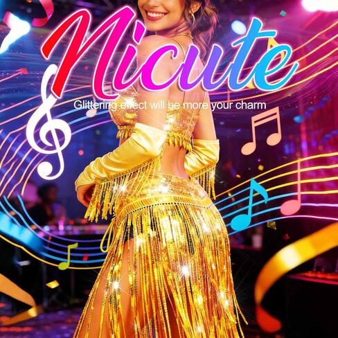 Nicute Cowgirl Costume for Women Gold Sequin Skirt Set Sparkly Carnival Burning Man Rave Outfits for Adult in Kuwait