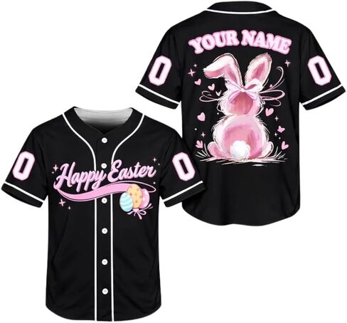 Custom Easter Baseball Jersey Pastel Colors Bunny Shirt, Personalized Name, Cute Bunny Easter Outfit, Spring Gift in Saudi Arabia